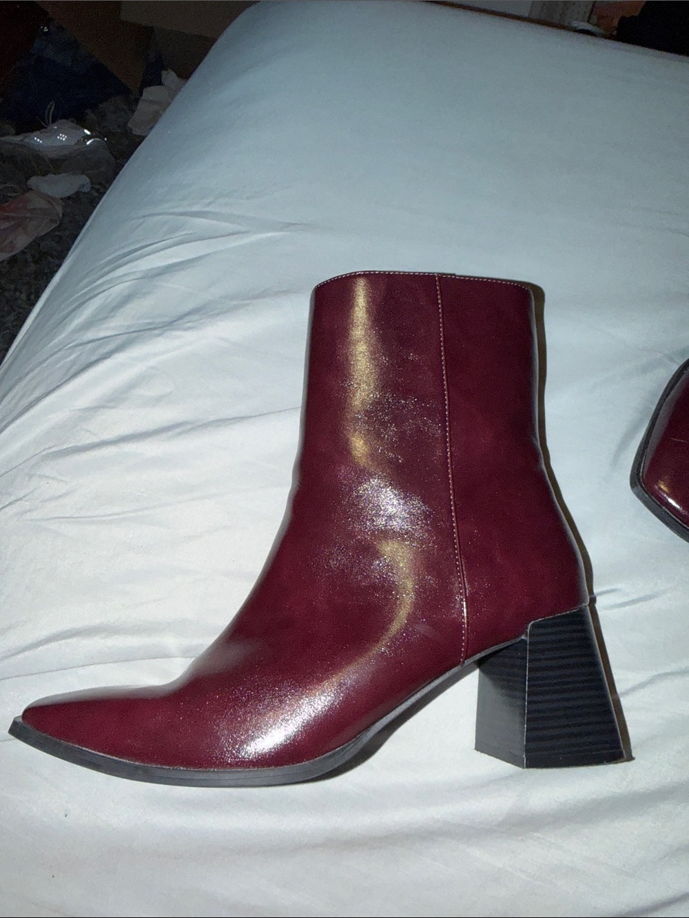 Women's Burgundy Leather Mid-Heel Ankle Boots